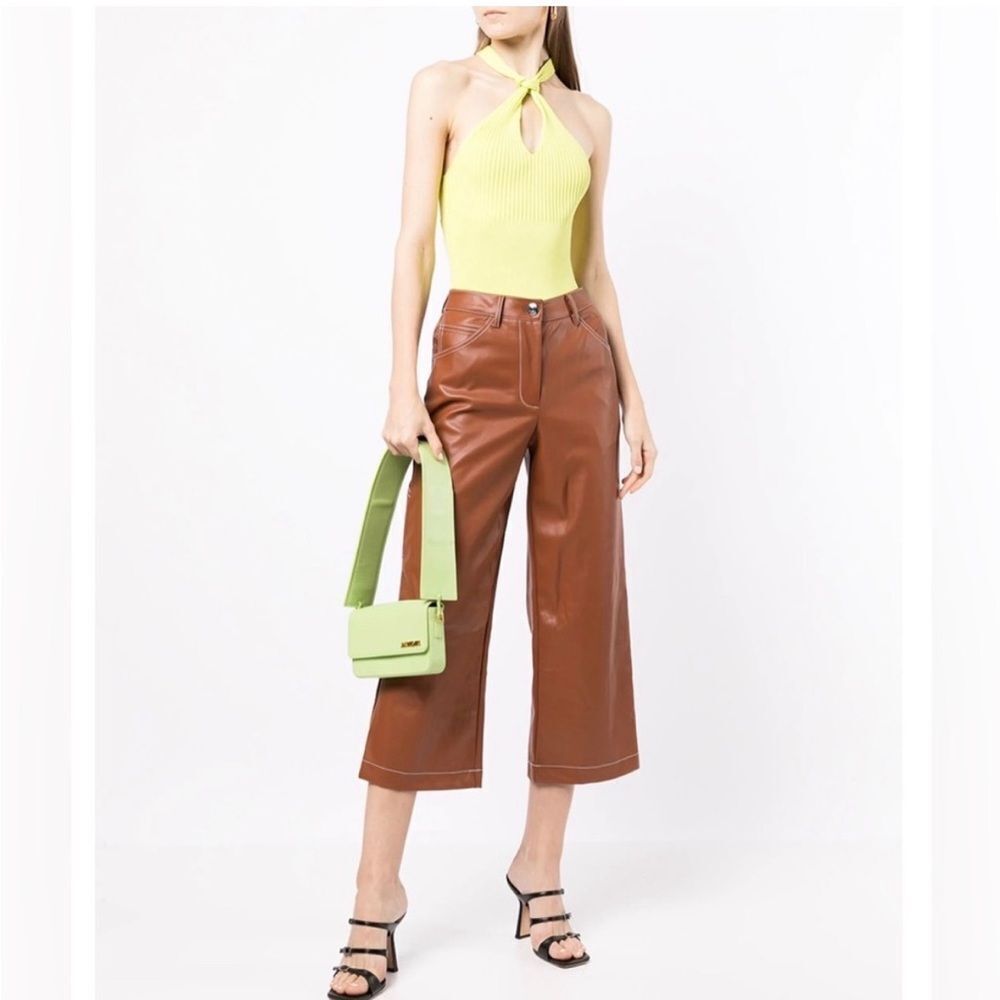 STAUD | Cropped Brown Wide-Leg Vegan Leather Carpenter Pants Women’s Size 6